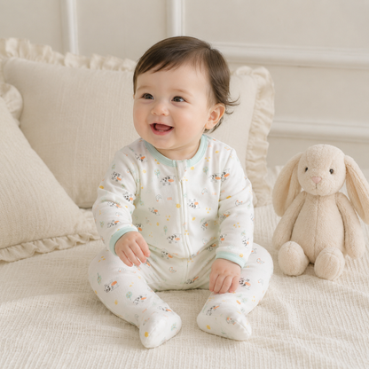 Farm Pattern Zipper Footie Pajamas