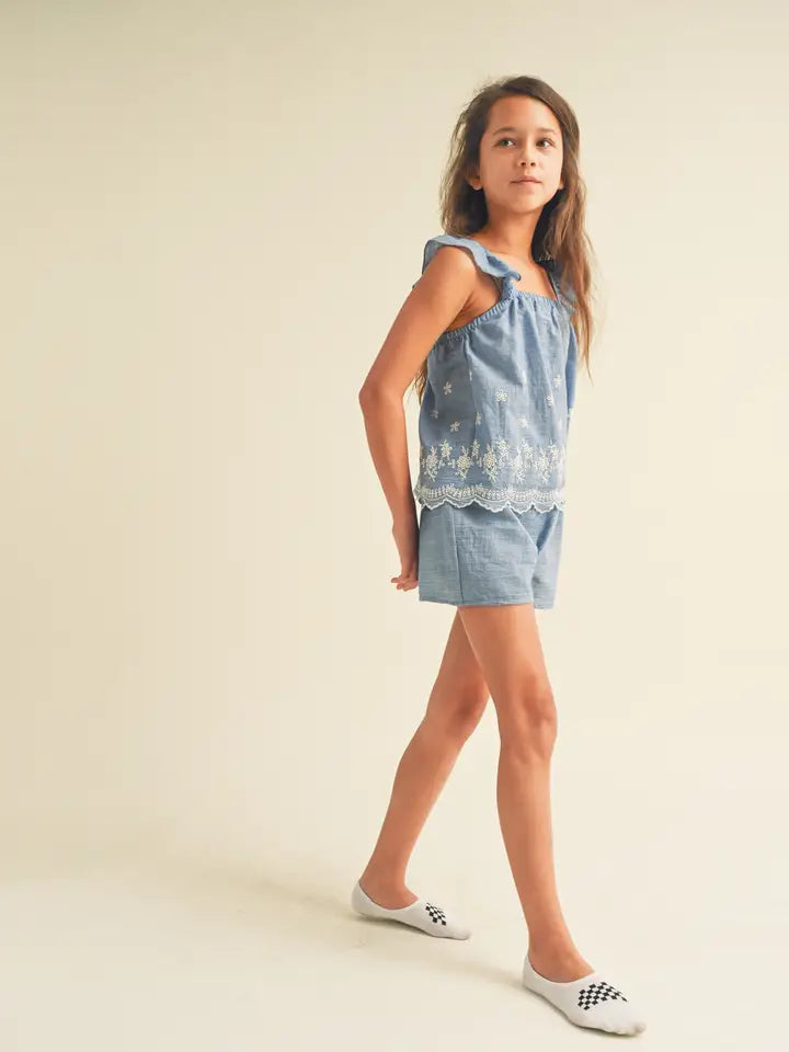 Tween 2 Piece Blue Shorts Set