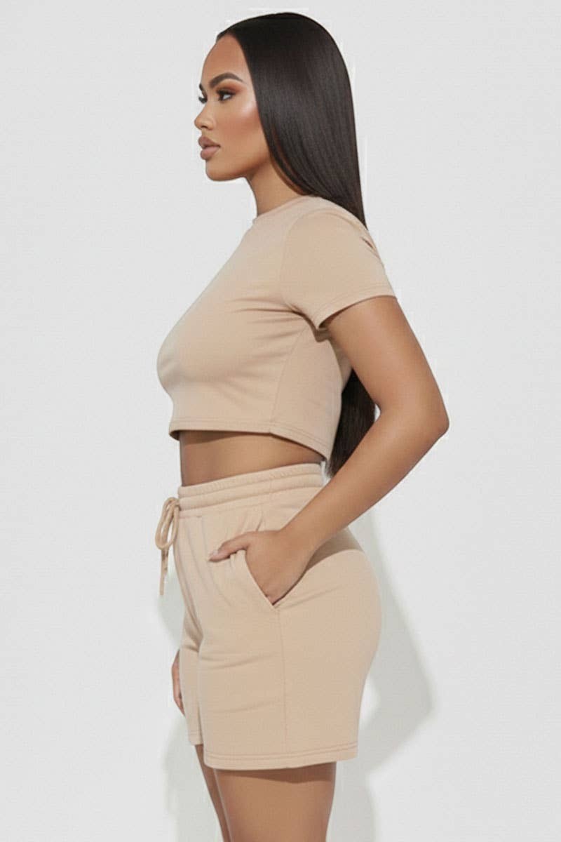 Cream - Crop Tee or Drawstring Shorts