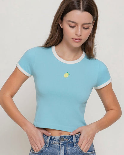 Crew Neck Embroidery Seamless Top