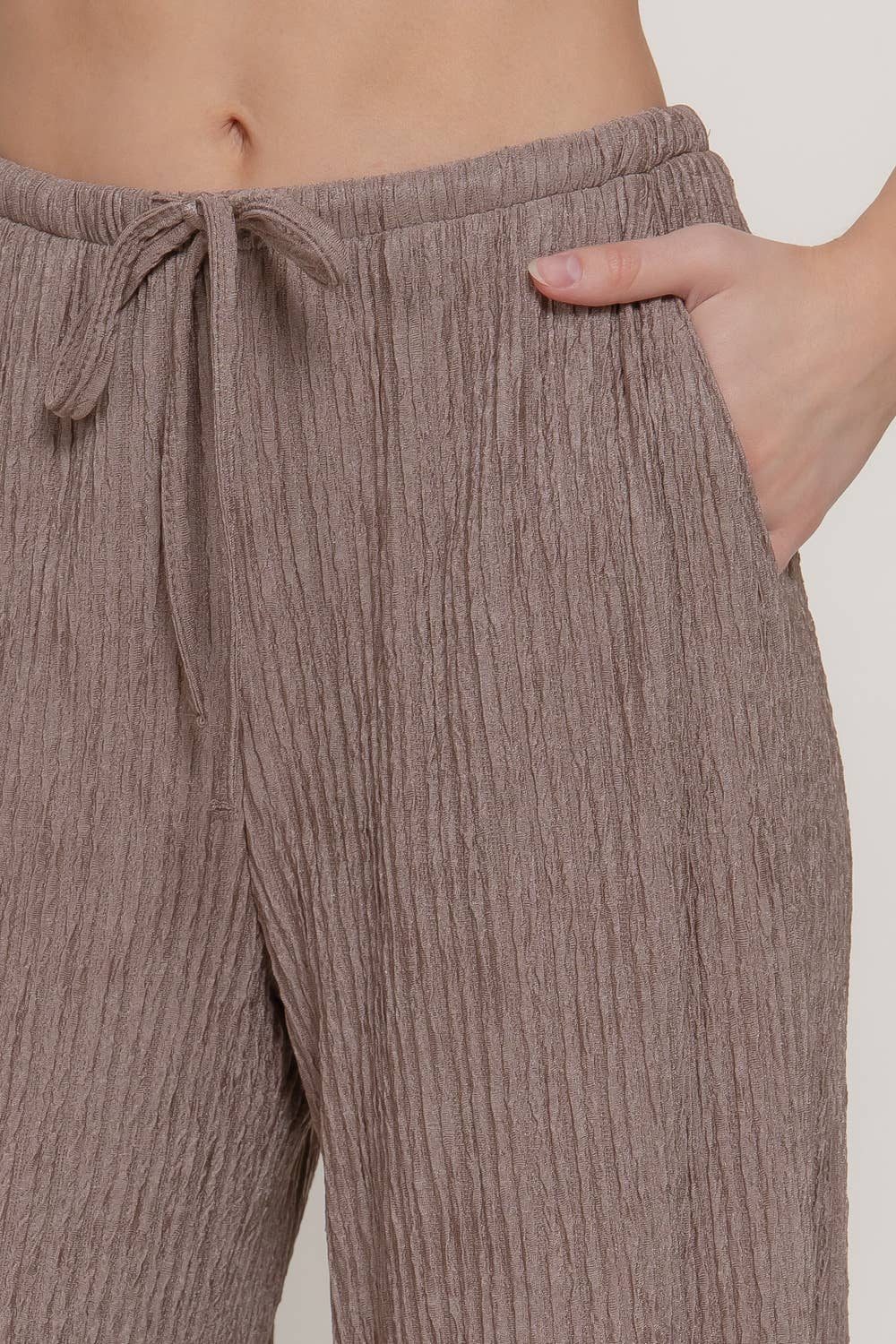 Mocha Crinkle Knit Long Pants