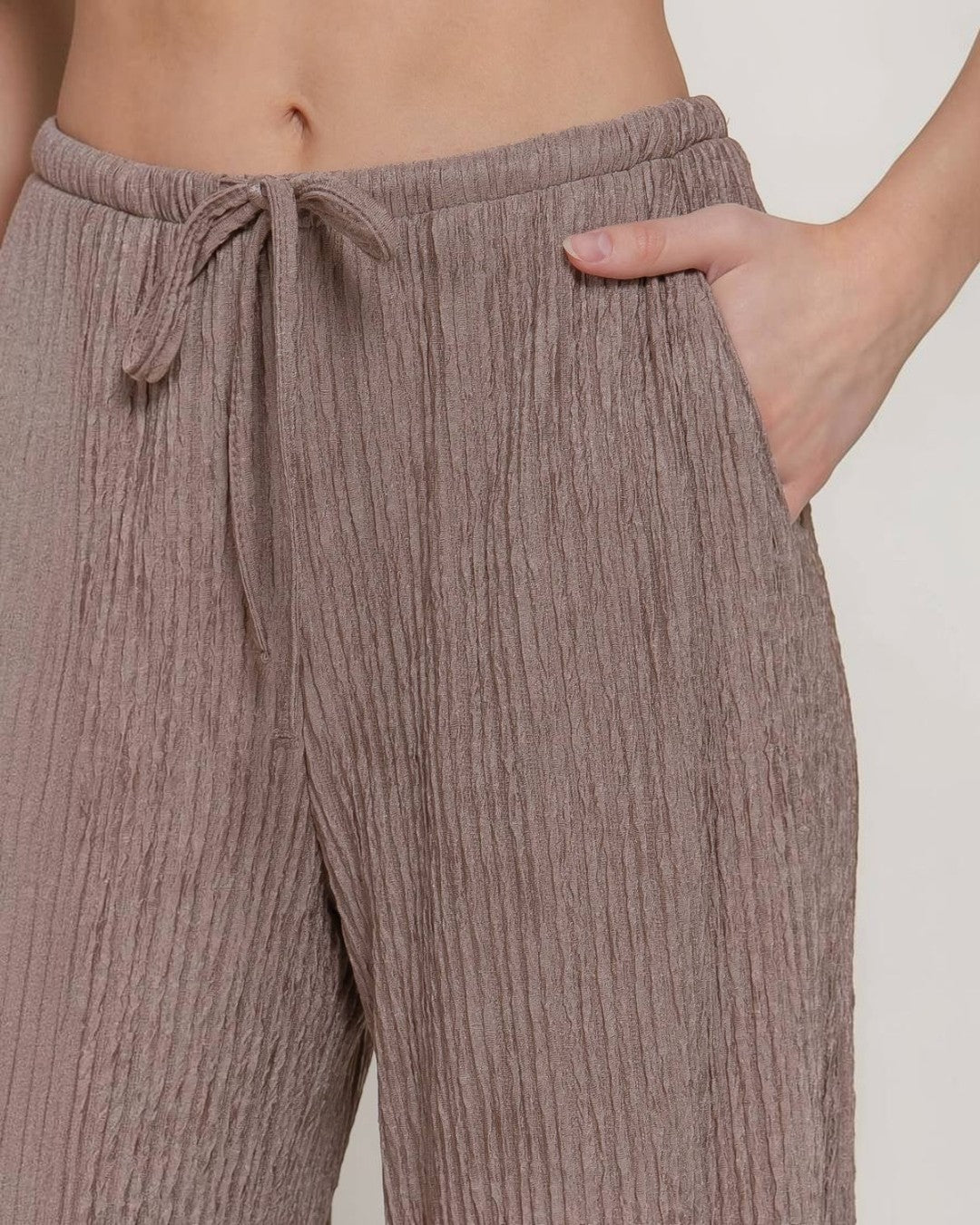 Mocha Crinkle Knit Long Pants