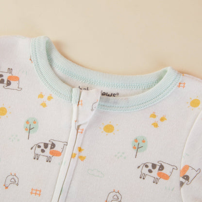 Farm Pattern Zipper Footie Pajamas