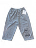 Gray children's pants with a printed design on a white background