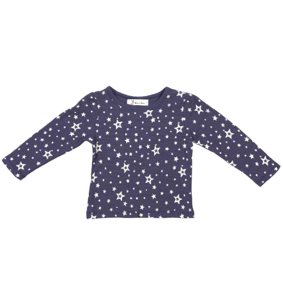 Navy long-sleeve shirt with star pattern on a white background