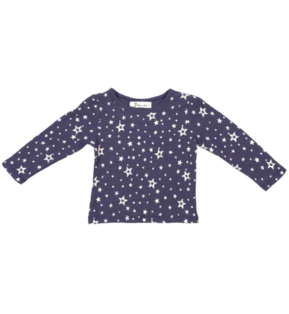Navy long-sleeve shirt with star pattern on a white background