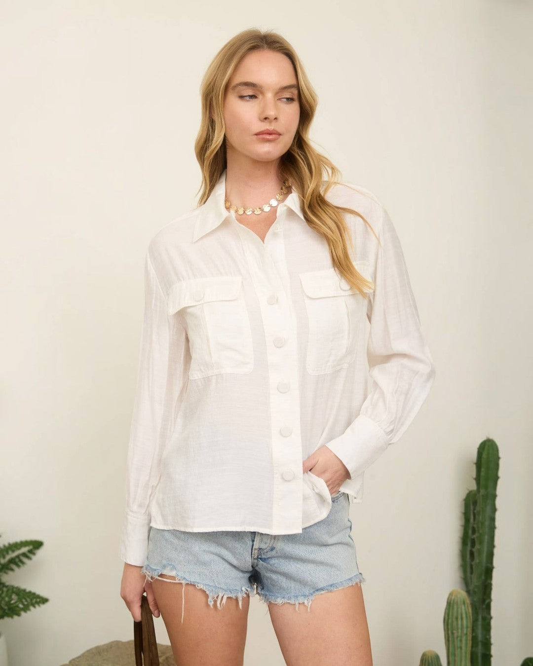 White Pocket Button Down