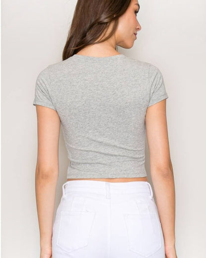 Crew Neck Crop Top: Grey