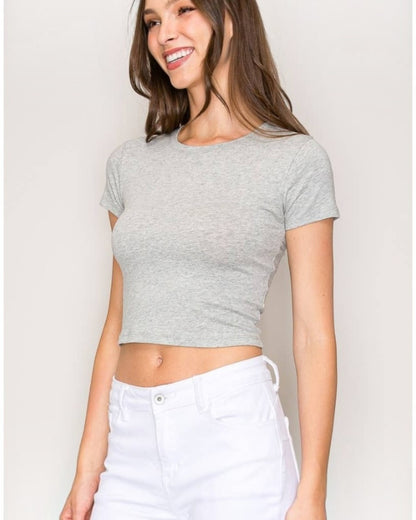 Crew Neck Crop Top: Grey