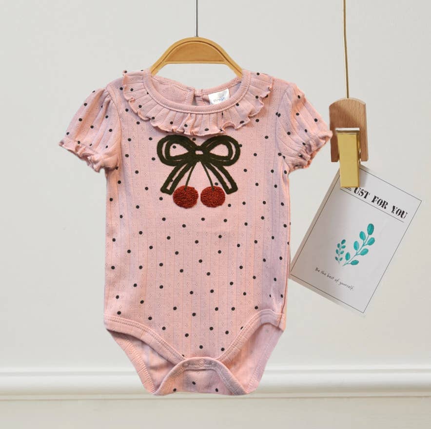 Set of 3 100% Cotton Bow Cherry Bodysuit