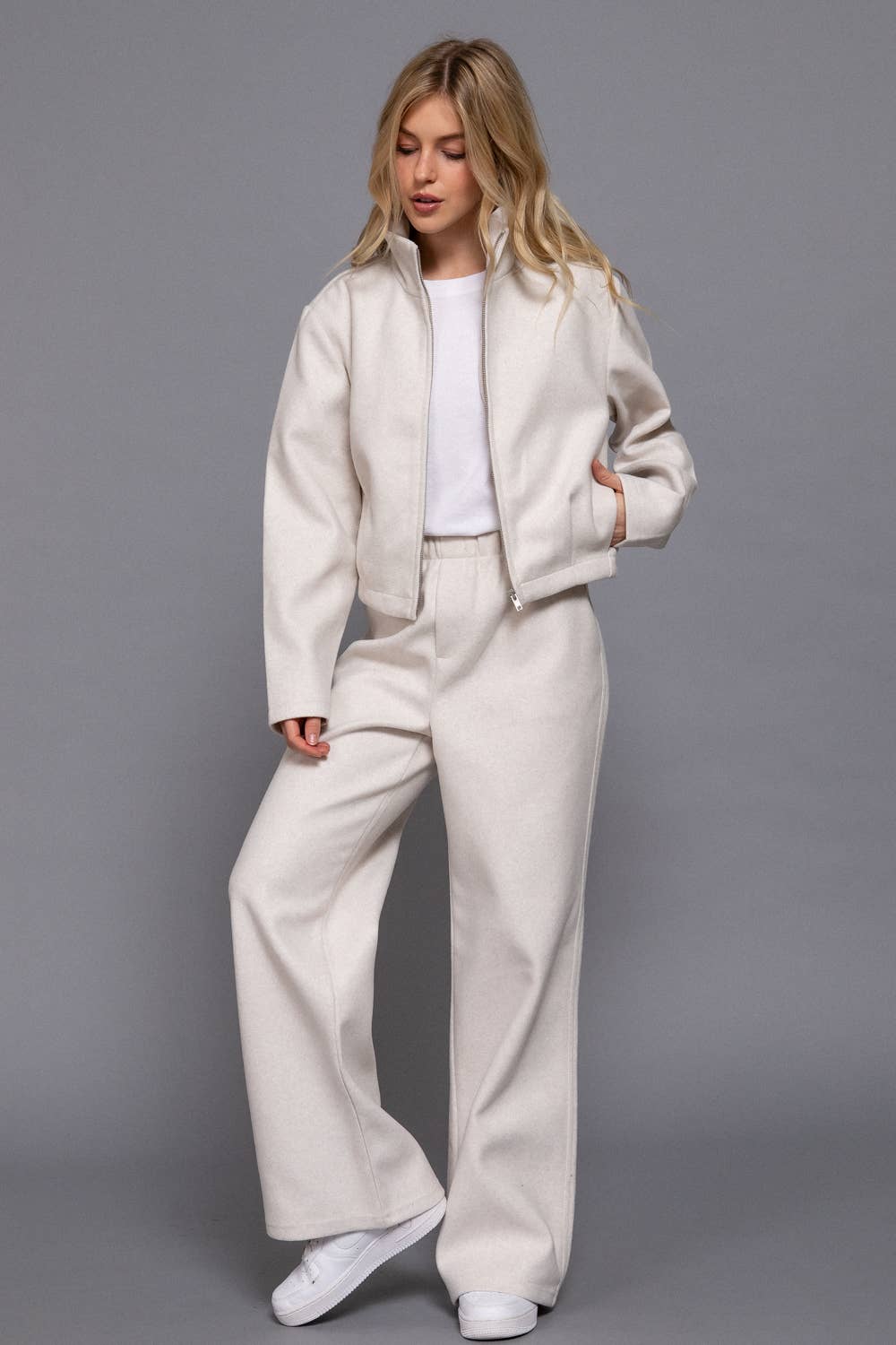 Cream Side Pocket Felt Pants