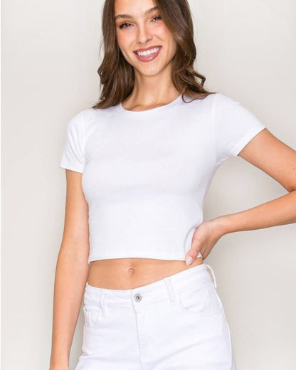 Crew Neck Crop Top: White