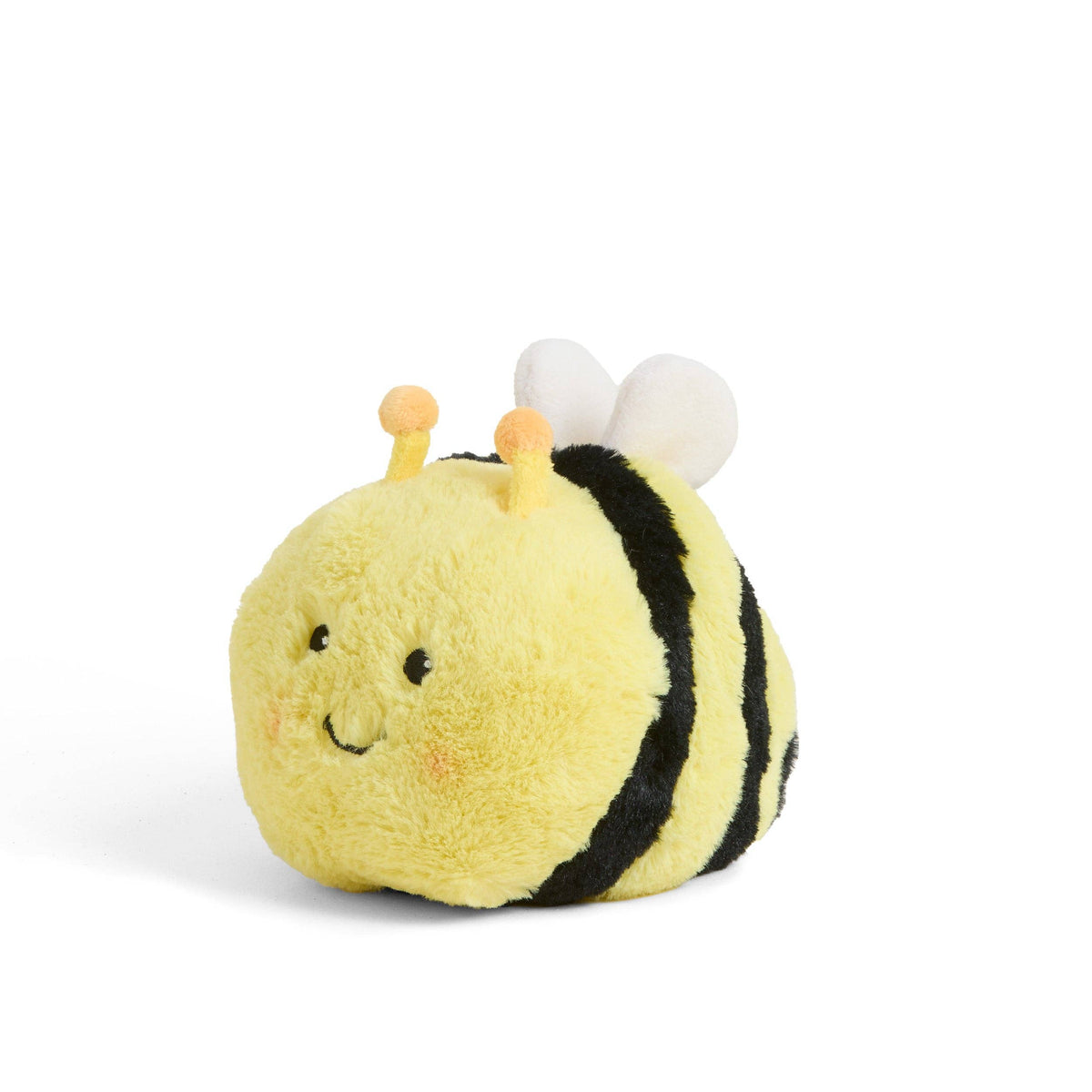Plush bee toy on a white background