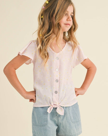 Flutter Sleeve Glitter Button Down