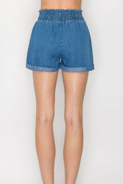 Tie Denim Jean Shorts: LIGHT