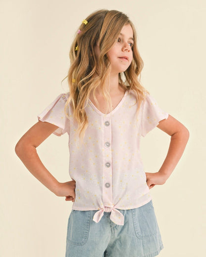 Flutter Sleeve Glitter Button Down
