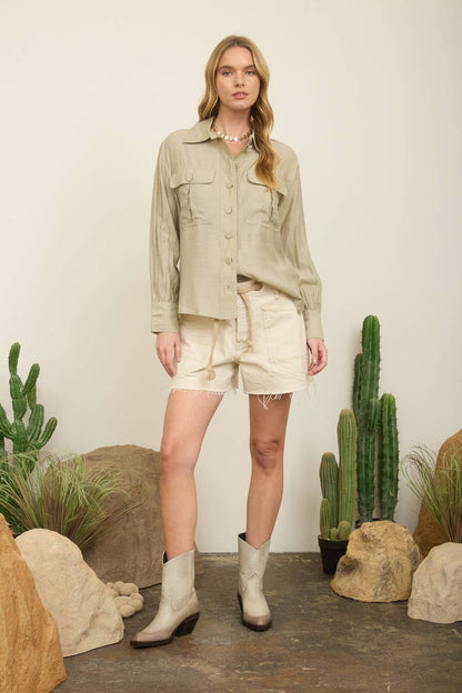 Lt. Olive Pocket Button Down