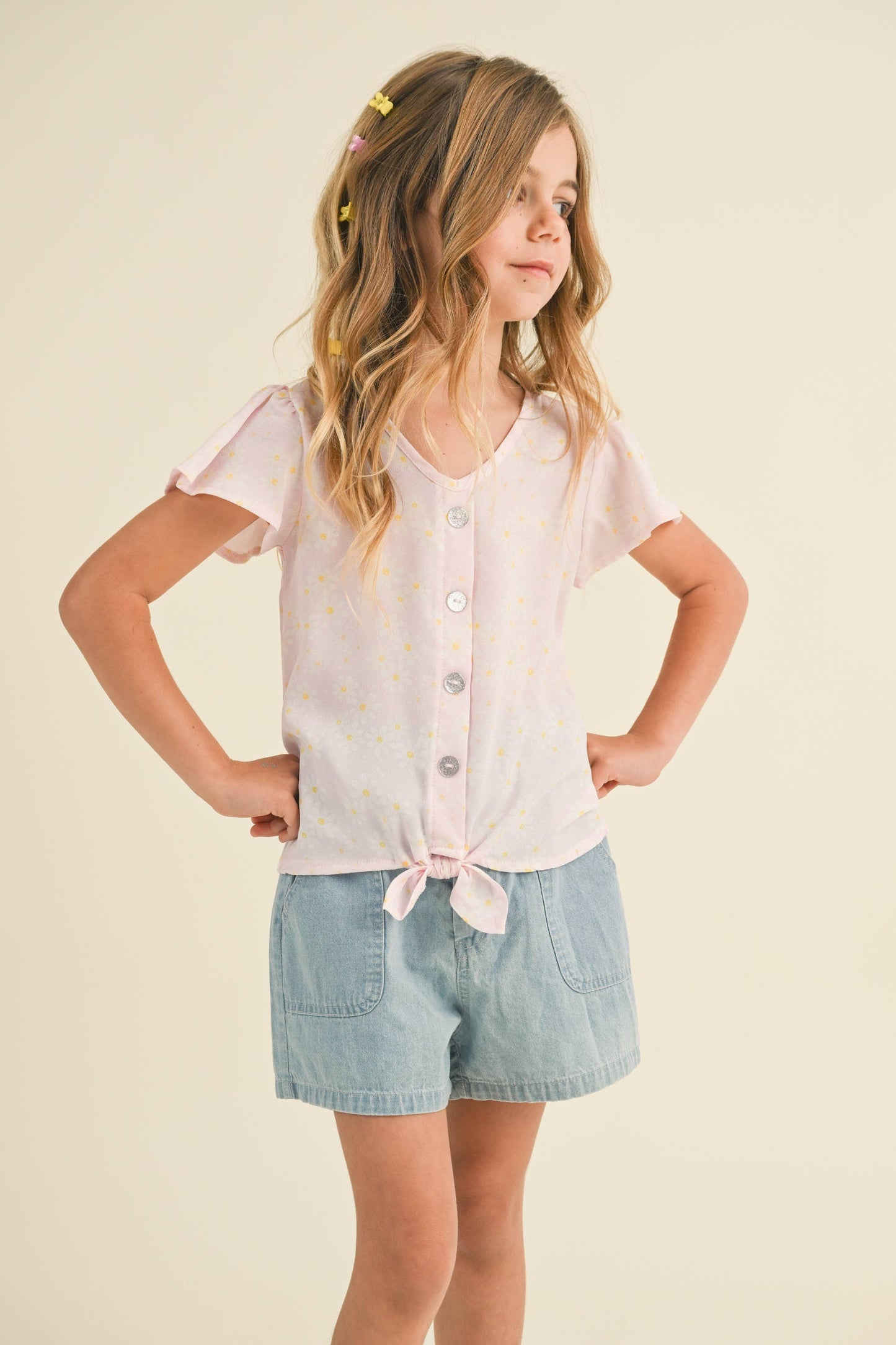 Flutter Sleeve Glitter Button Down