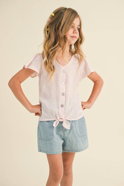 Flutter Sleeve Glitter Button Down