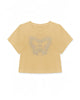 Tan t-shirt with a butterfly design on a white background