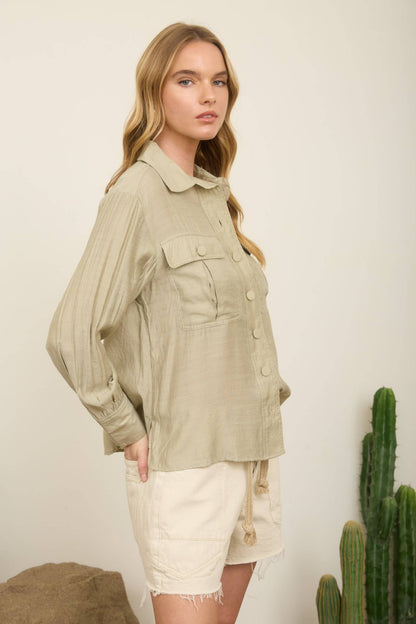 Lt. Olive Pocket Button Down