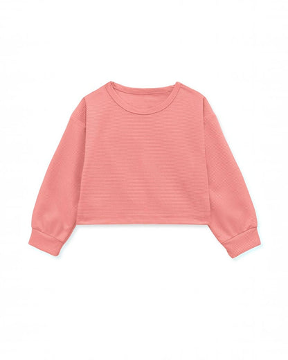 Girl's Dusty Rose  Honey Comb Fabric Pullover Top