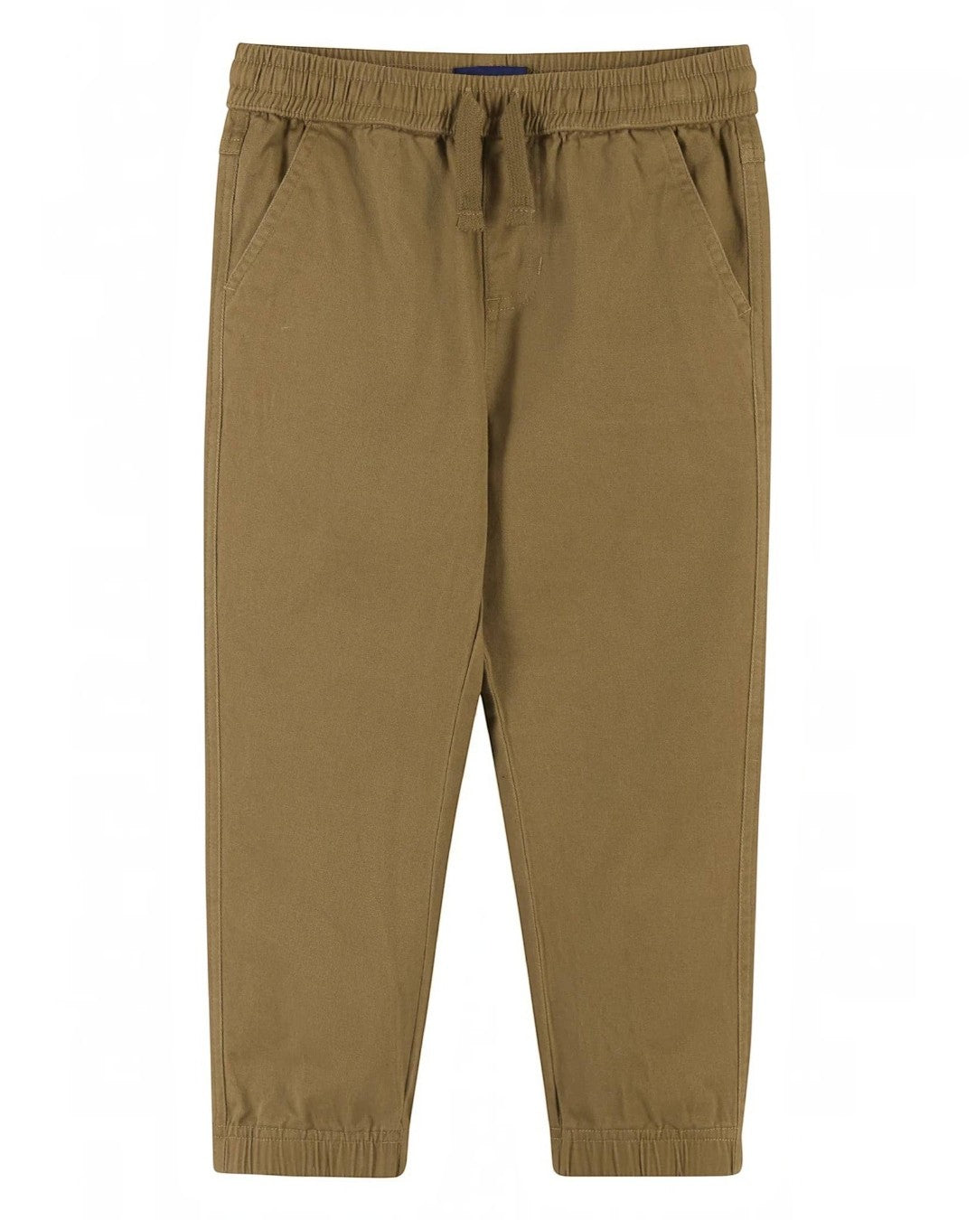Brown jogger pants with a drawstring on a white background