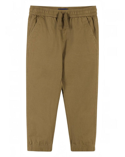 Brown jogger pants with a drawstring on a white background