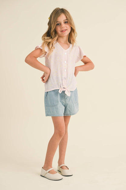 Flutter Sleeve Glitter Button Down