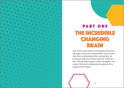 Book page with text about the brain on a teal and white background