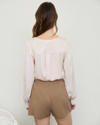 Satin V-Neck Button Down