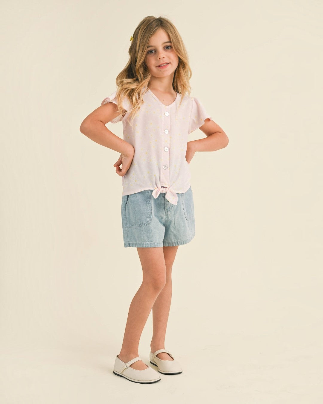 Flutter Sleeve Glitter Button Down