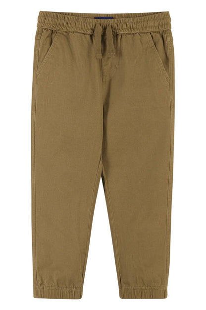 Brown jogger pants with a drawstring on a white background