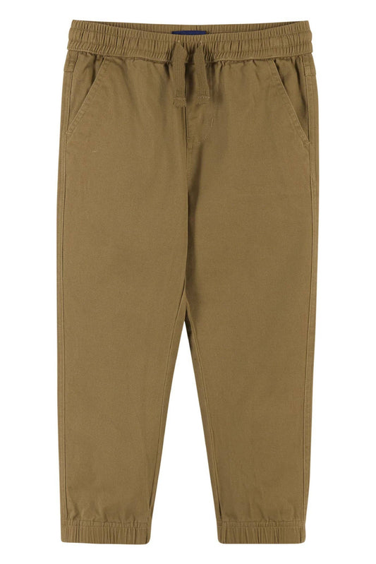 Brown jogger pants with a drawstring on a white background