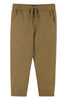 Brown jogger pants with a drawstring on a white background