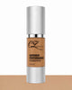 Foundation bottle with silver cap and brown body on a white background