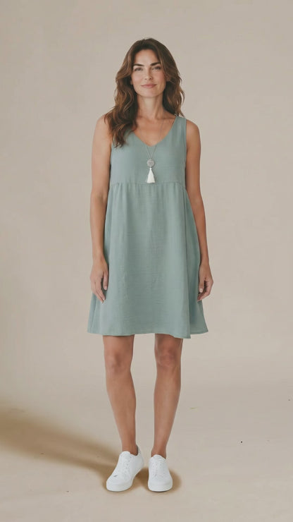Sleeveless V-Neck Linen Summer Dress