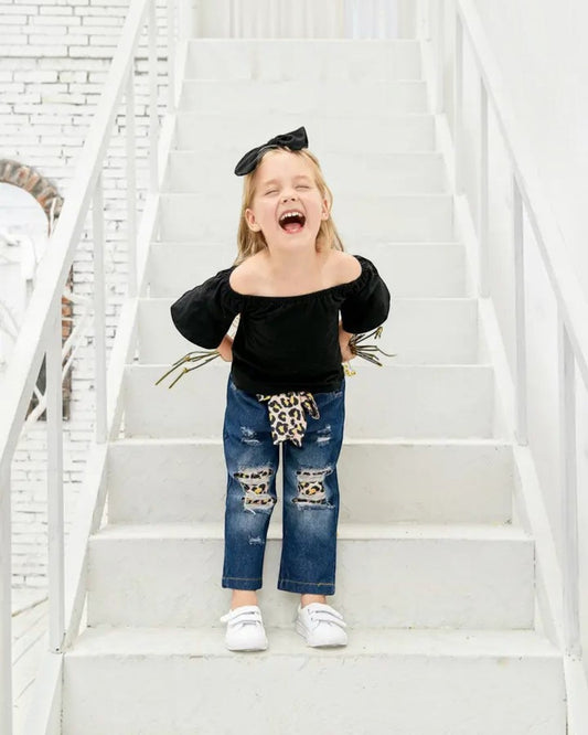 Top and Cheetah Print Jeans - Calla Lily Cosmetics + CL kids