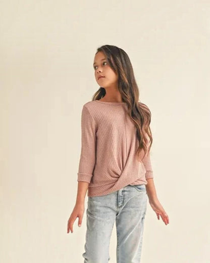 Blush Twist Front Long Sleeve Top - Tween - Calla Lily Cosmetics + CL kids