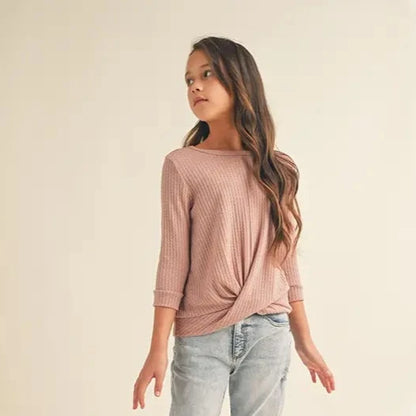 Blush Twist Front Long Sleeve Top - Tween - Calla Lily Cosmetics + CL kids